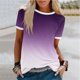 thumbnail image 4 of Blusas para las Mujeres Casual, Rayas Impresas Patchwork Manga Corta Cuello Redondo Top Hecho de 95% Poliéster 5% Spandex para el Verano, Tops Cortos para las Mujeres, 4 of 5