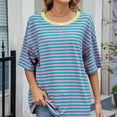 thumbnail image 5 of ABATAB Womens Summer Tops Striped Color Block Half Sleeve T-Shirts Crewneck Casual Loose Basic Dressy Tee Blouses, 5 of 7