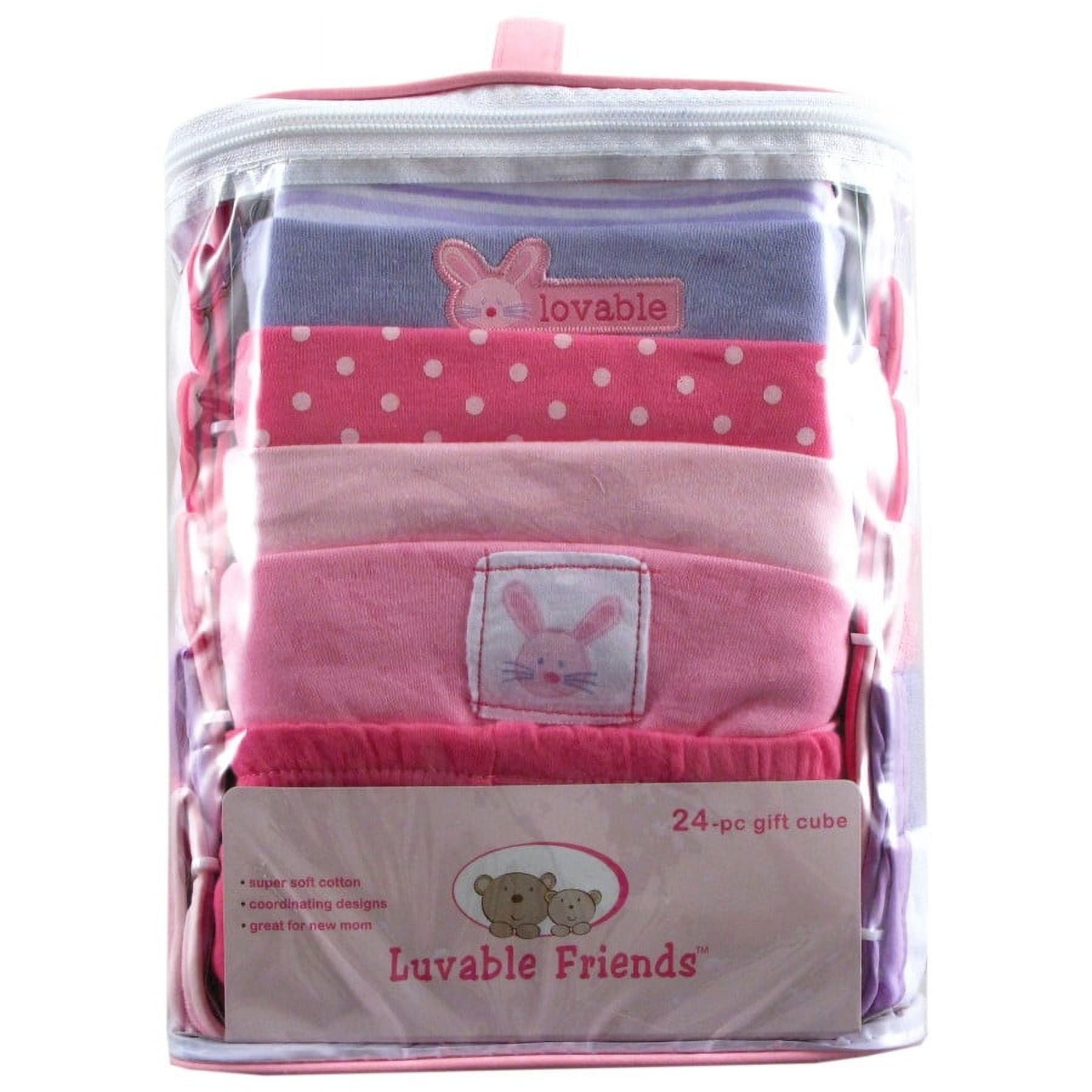 Luvable Friends Baby Girl Layette Gift Cube, Pink Bunny, 0-3 Months