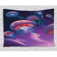 thumbnail image 1 of Fantasy Art House Decor Tapestry, Diver with Giant Jellyfish Magical Underwater World Artisan Image, Wall Hanging for Bedroom Living Room Dorm Decor, 60W X 40L Inches, Purple Blue, by Ambesonne, 1 of 2