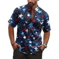 thumbnail image 2 of jowamay Mens Patriotic Button Up Shirt Star Print American Flag Button Up Shirt Stand Collar Tops for Daily Wear Parade, 2 of 9