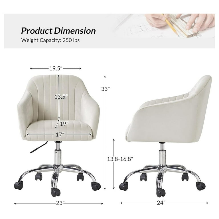 ZanQee Velvet Ivory Office Desk Chair Swivel Computer Chair with Chrome Plated Metal Base Height Adjustable Cozy Task Chair for Study Modern Cute Vanity Chair for Women Girls Walmart