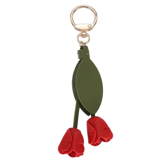 Uxcell Leather Leaf Flower Keychain, Tulip Floral Bag Charm, Red PU Boho Accessory Portable Key Ring Charm for Women Wallet Pendant Handbag Tote Bag Backpack