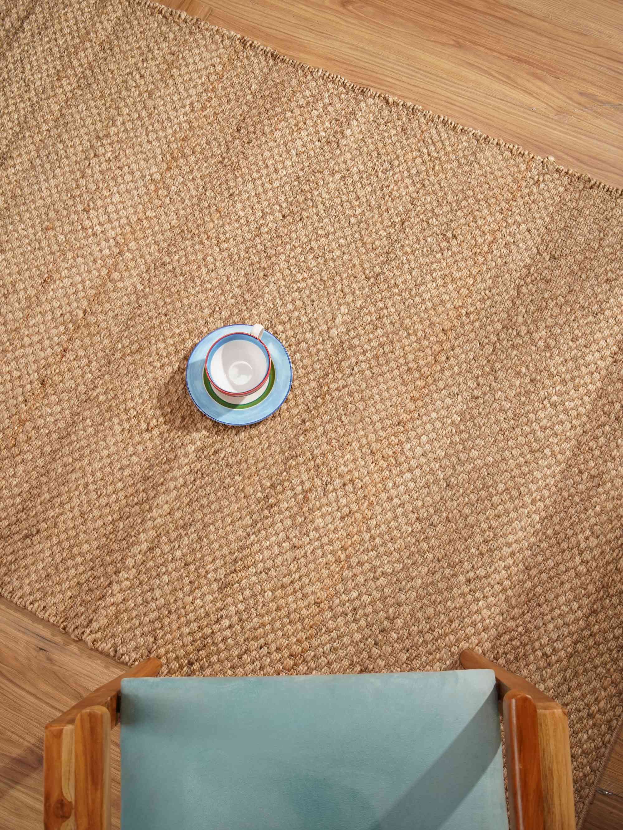 HAND WOVEN JUTE ECO-FRIENDLY AREA RUGS - 6'x9', Rectangle Shape, Camel Color, Solid Plain Pattern, High Pile, Natural Fiber, Outdoor Indoor Handmade Area Rugs for Living Room, Bed Room (J00006)