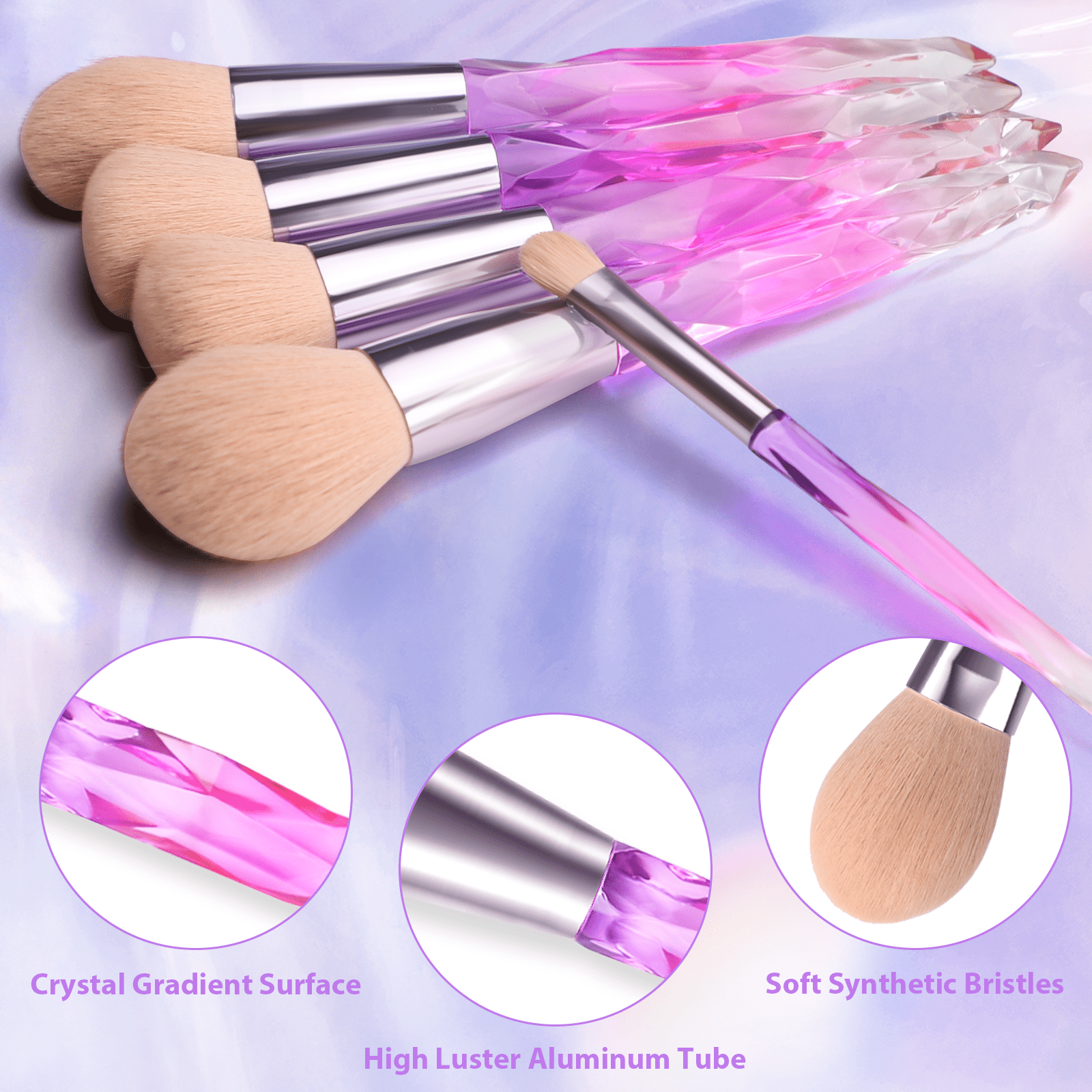 DUAIU Makeup Brushes 15pcs Premium Synthetic Bristles Crystal Handle Set Kabuki Foundation Brush Face Lip Eye Makeup Brush Sets Professional with Starry Gift Box（Pink)