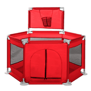 Portable Baby Playpen 6-Panel Play Yard Interactive Baby Playinghouse Kids Safety Fence Ocean Ball Pit Pool for Baby Indoors Outdoors Playing, Red/Maca Blue/Navy Blue/Pink