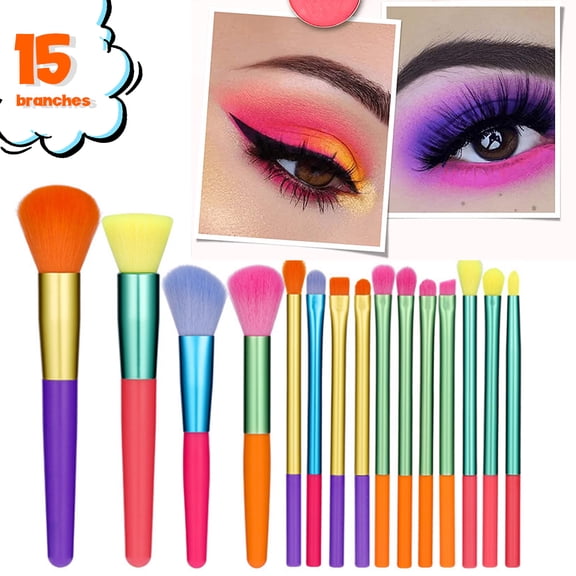 MesaSe Makeup Brushes 15 Pcs Colourful Makeup Brush Set Premium Synthetic Kabuki Foundation Blending Face Powder Blush Concealers Eyeshadow Rainbow Make Up Brush Set (colour)