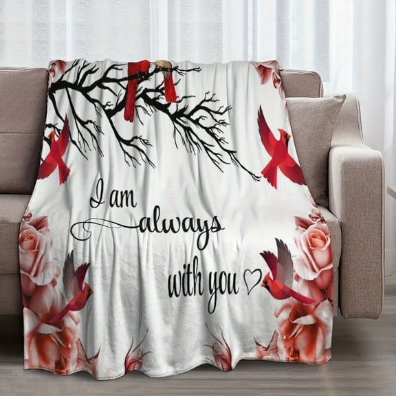 Cardinal Memorial Blanket Gifts for Lover Fannel Fleece Throw Blanket Super Soft Throws Blanket for Bed Couch Sofa I am Always with You