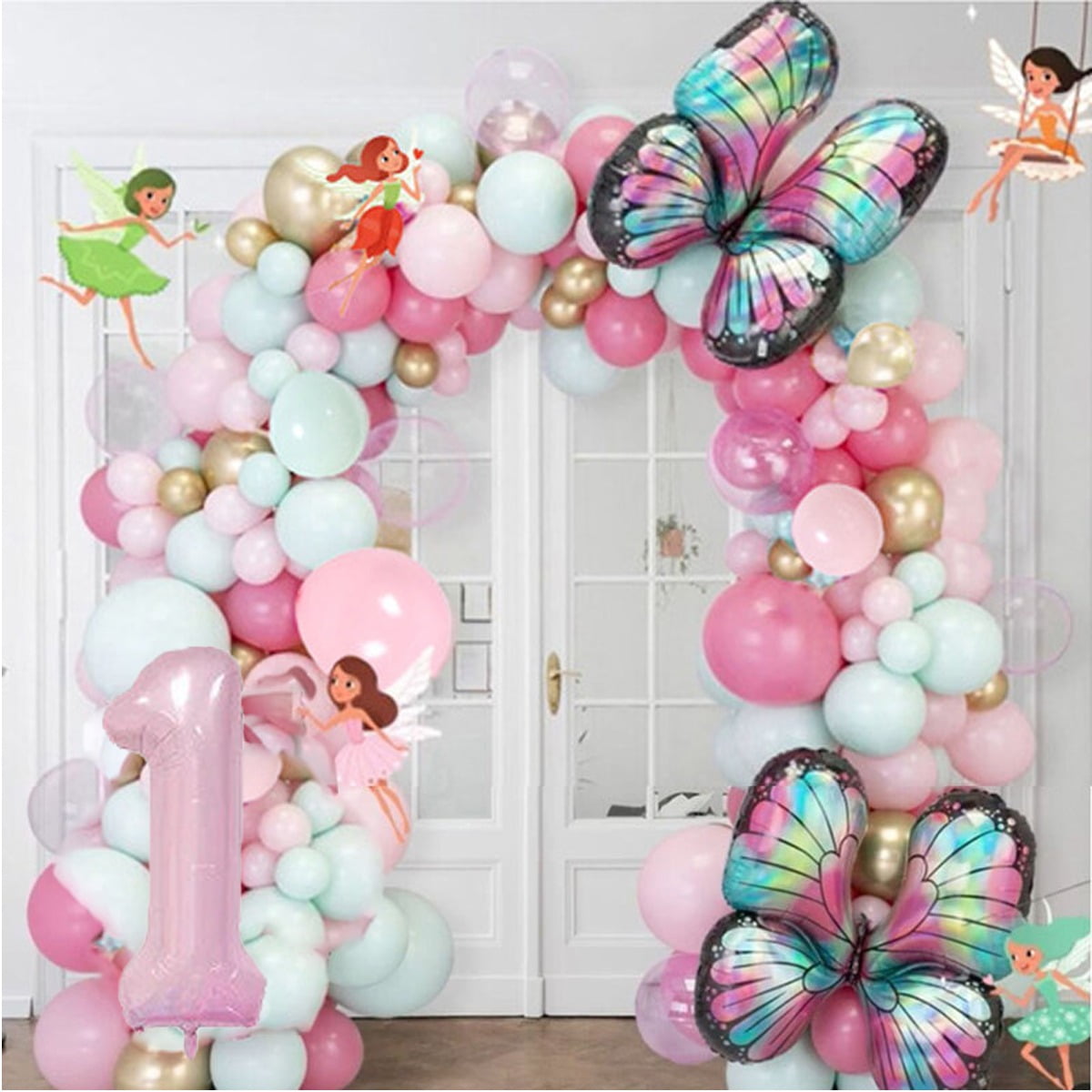 Glitter Butterfly Theme Sweet Pink Metallic Gold Balloon Garland Arch