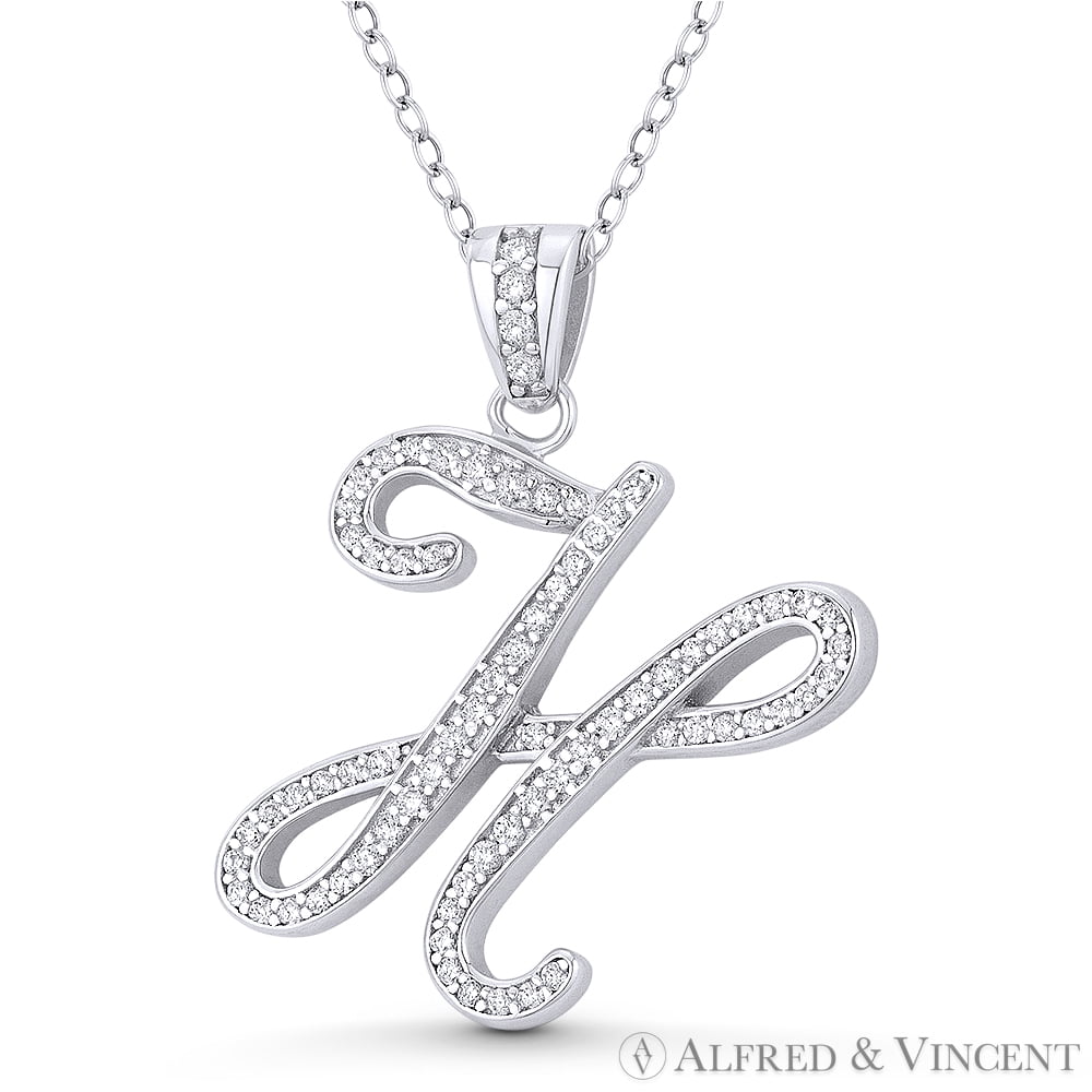 Alfred & Vincent Initial Letter "H" Cursive Script Cubic Zirconia