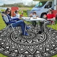 thumbnail image 6 of VUNATE Outdoor Rug 6x6 Round Patio Rug Clearance Plastic Waterproof Indoor Outdoor Mat for Picnic RV Porch Camping Reversible Lightweight Boho Outside Rug Black White, 6 of 7
