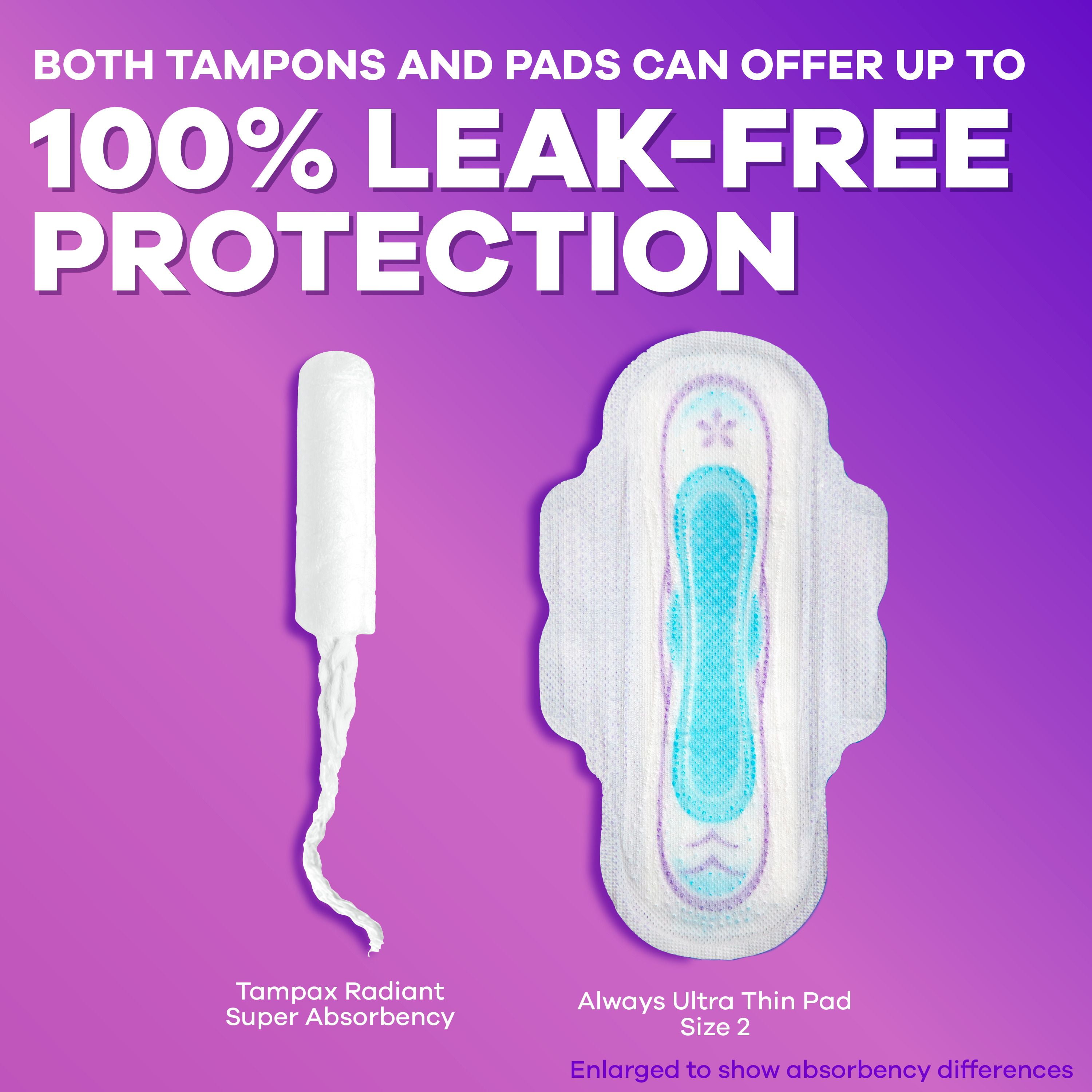 Tampons Tampax Radiant, avec tresse anti-fuites LeakGuard, degrés d’absorption régulier/super, emballage multiple, non parfumés, 28tampons 28 tampons