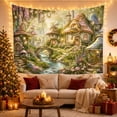 thumbnail image 3 of Glowing Mushroom Cottage Village Along a Winding Stream, Cozy Fantasy for Nature Lovers, Woodland Decor, Housewarming Gift, Tapestry Wall Hanging for Bedroom and Dorm, 3 of 7