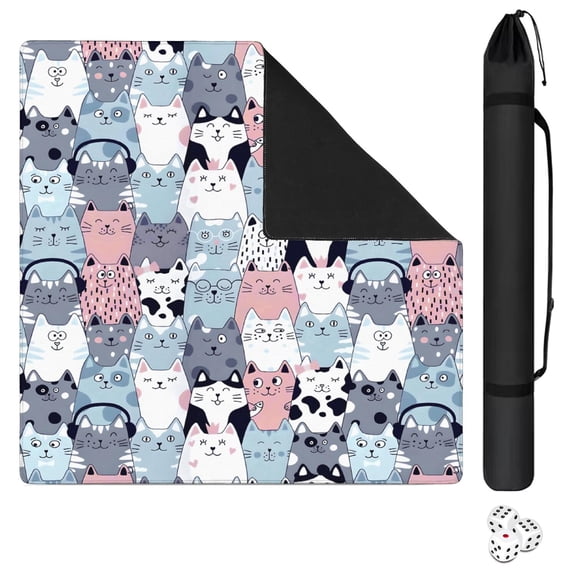 Cute Cat Mahjong Mat for Table, 31.5*31.5in Anti Slip American Mahjong Table Cloth, Noise Reduction, Neoprene Mah jongg Mat with Carrying Bag & 3 Dices, Mahjong Set Gift, Board Tile Games Mats