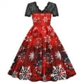 thumbnail image 5 of BLTIBY Christmas Dress for Women Vintage 2024 Winter Fall Round Neck Short Sleeve 1950s Cocktail Pleated Dresses Knee-Length Evening Party Prom Outfit with Belt Red XXL, 5 of 8