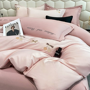 Light luxury style 100 count long staple cotton four piece set, all cotton simple floral embroidery duvet cover