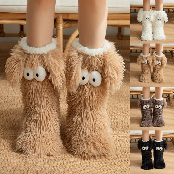 YAYUBA Fuzzy Socks for Women Slipper Socks Fluffy Cute Animal Indoor Non- Slipper Mid-calf-socks Comfy Winter Gifts