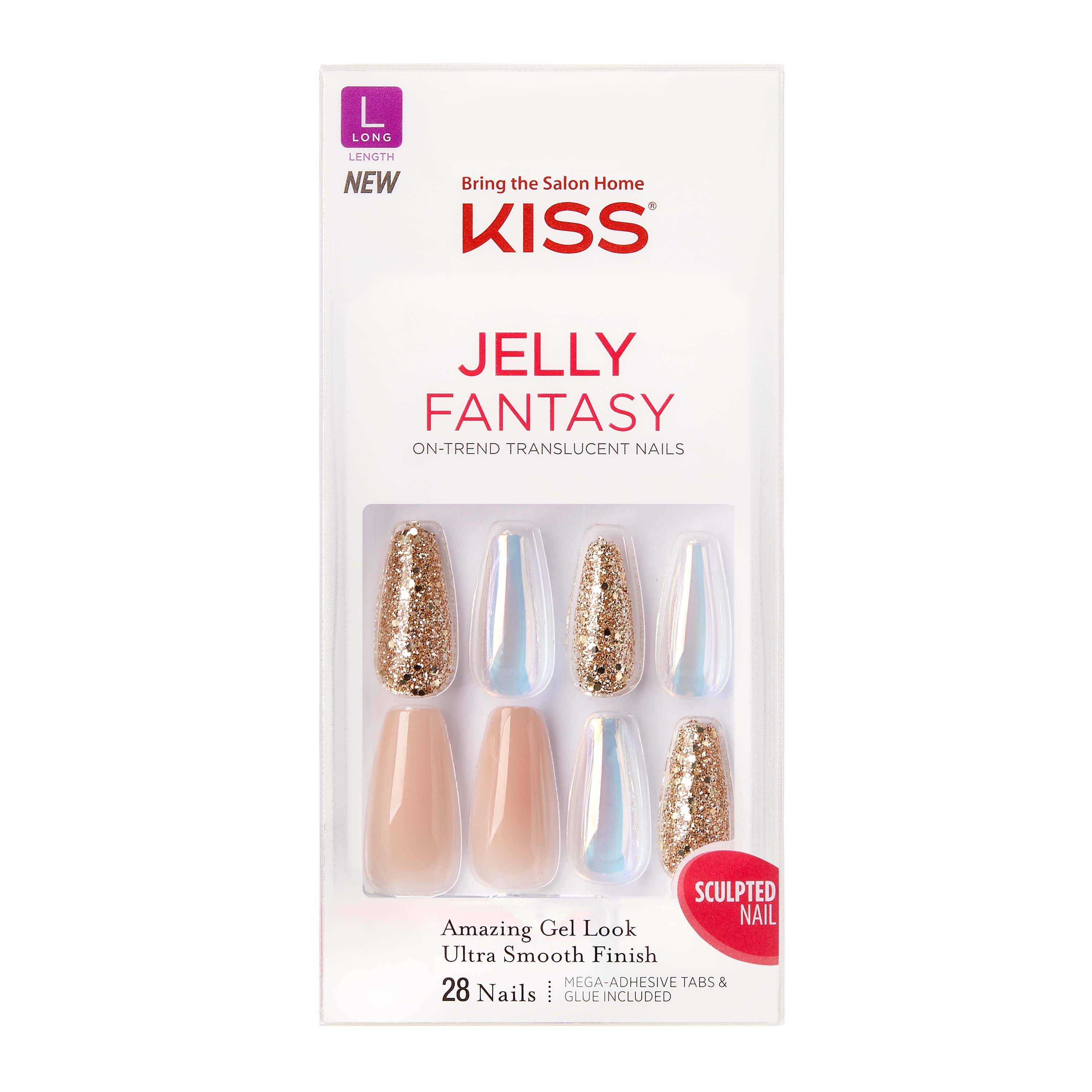 KISS Jelly Fantasy OnTrend Translucent Nails, Jelly Rolls, Long, Coffin