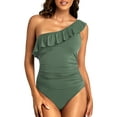 thumbnail image 5 of Hilor Women One Piece Bathing Suits One Shoulder Ruffle Swimwear Tummy Control Monokinis Swimsuits, 5 of 7