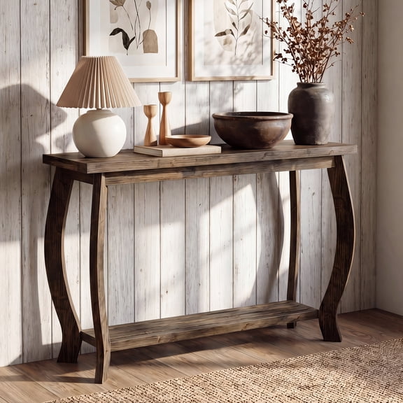 41.3-Inch Solid Wood Console Table with 2-Tier Storage, Farmhouse Entryway Sofa Table for Hallway, Living Room, Foyer & Behind Couch, Rustic Brown