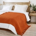 thumbnail image 6 of Home Soft Things Basket Weave Throw Blanket with Braided Tassels, Reversible Lightweight Super Soft Cozy Throw Blanket, 50x60 inches, Rust, 6 of 9