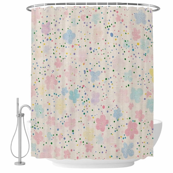 Xipuska Colorful Flowers Shower Curtain - Water Repellent Fabric Shower Curtains Washable, Polka Dots Spring Modern Retro Decorative Polyester Cloth Bathroom Curtains Modern Bath Decor 36"x72"