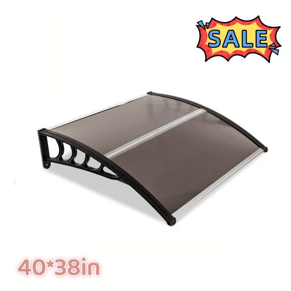 Tcbosik Window Awning for Outdoor, 40" x 38" Door Canopy for Patio, Garden, Porch, Brown & Black