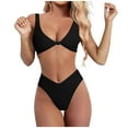 thumbnail image 1 of 2025 Bikini Set for Women Bathing Suit Small Bust Solid V Neck Knot Short Set Bathing Suit for Women Front Push Up High Ladies Bathing Suit Leg Thong Two Piece, 1 of 5