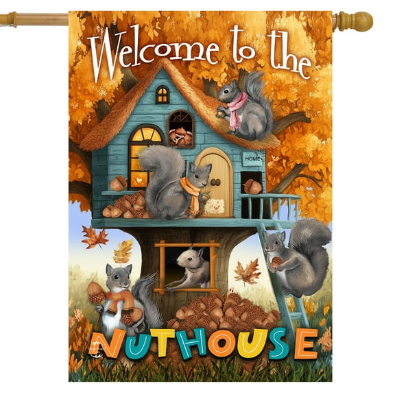 Briarwood Lane Fall Welcome To the Nut House House Flag