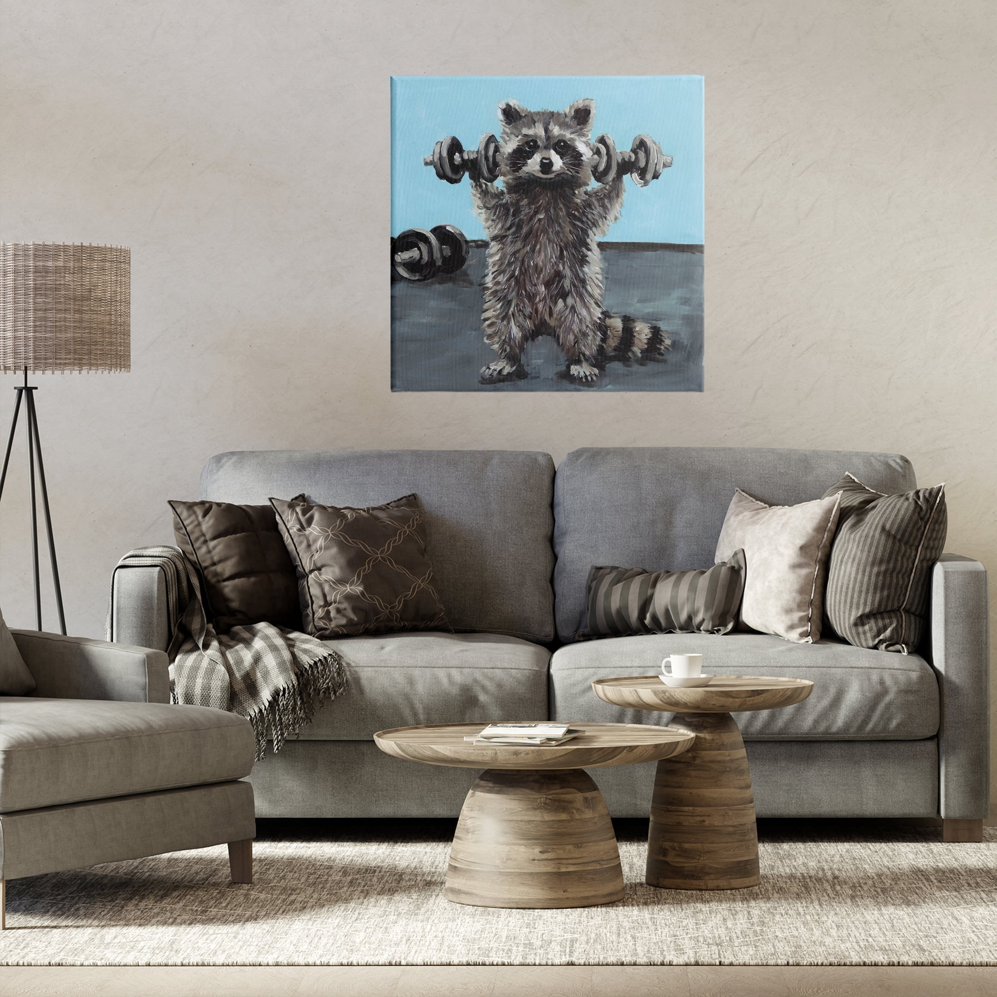 Fitness Raccoon with Weights Canvas Wall Art, design by Studio Bautista