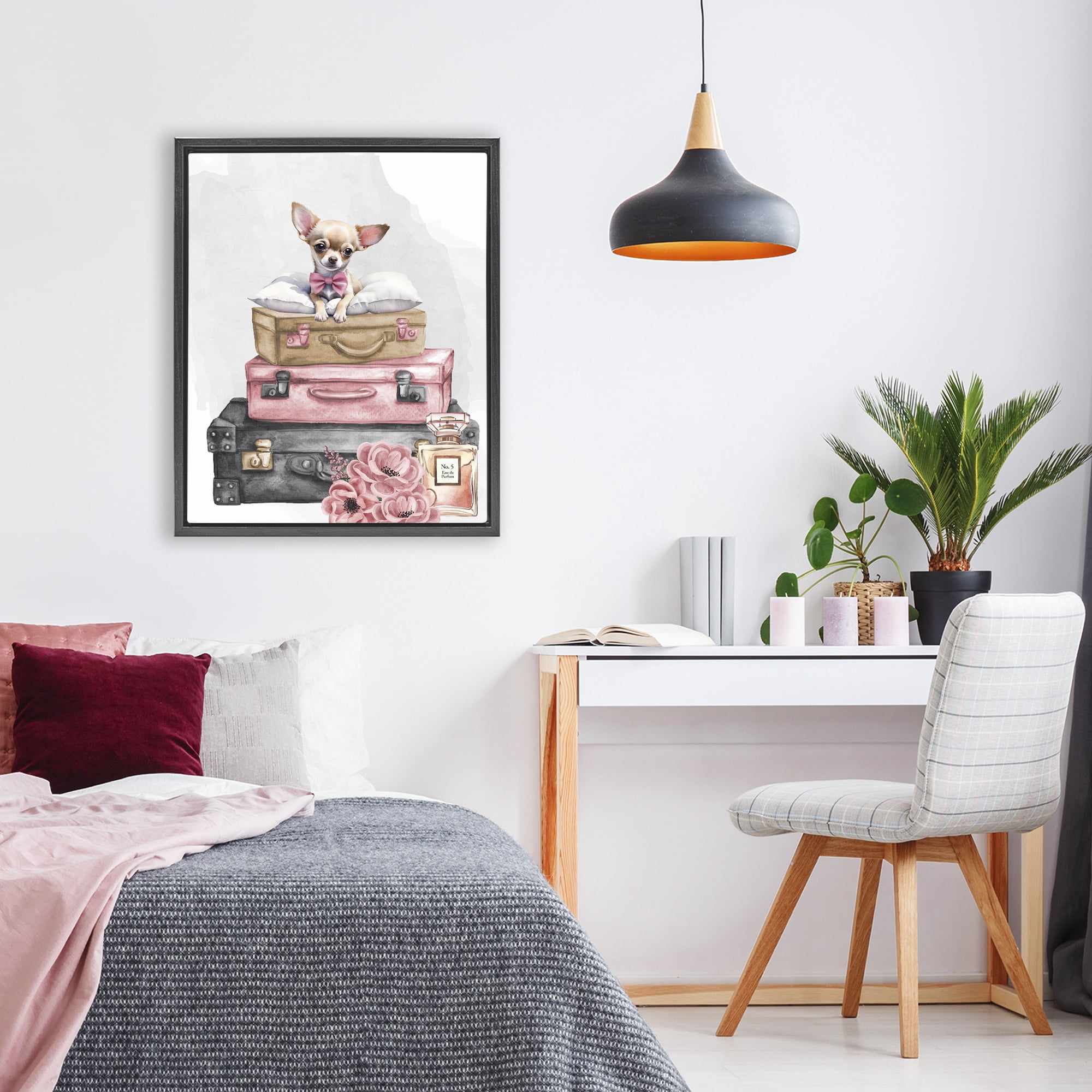 Stupell Industries Trendy Pup Travel Black Framed Floater Canvas Wall Art, design by Kim Allen
