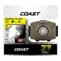 COAST FL60R Rechargeable Dual Power 450 Lumen Wide Angle Flood Beam Focusing LED Headlamp, 3.3 oz