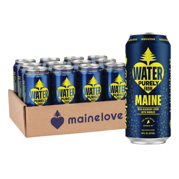 Mainelove Wild Blueberry Lemon Seltzer Water, 16 fl oz, 12 Pack Cans