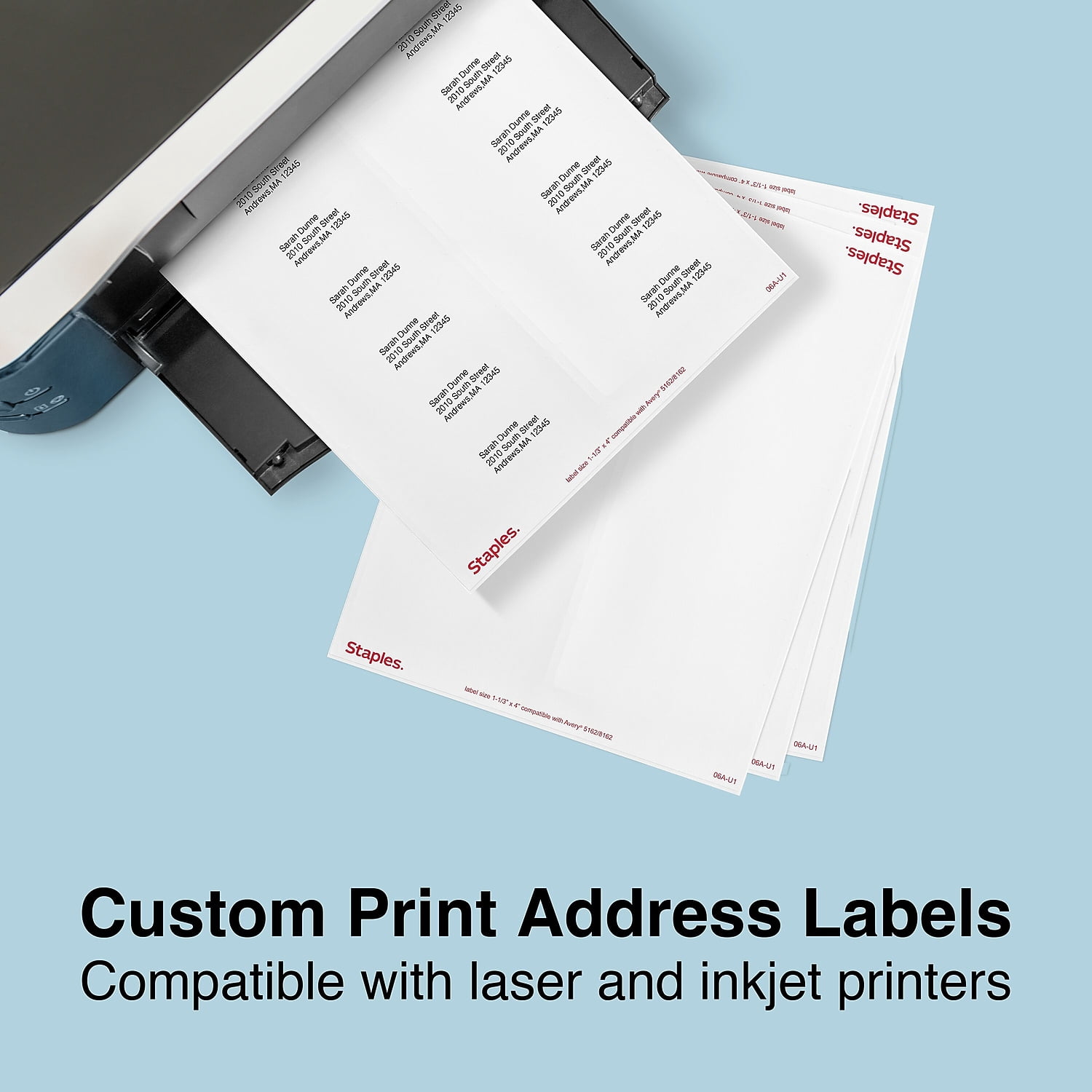 Staples Laser/Inkjet Address Labels 1 1/3" x 4" White 14 Labels/Sheet 489563