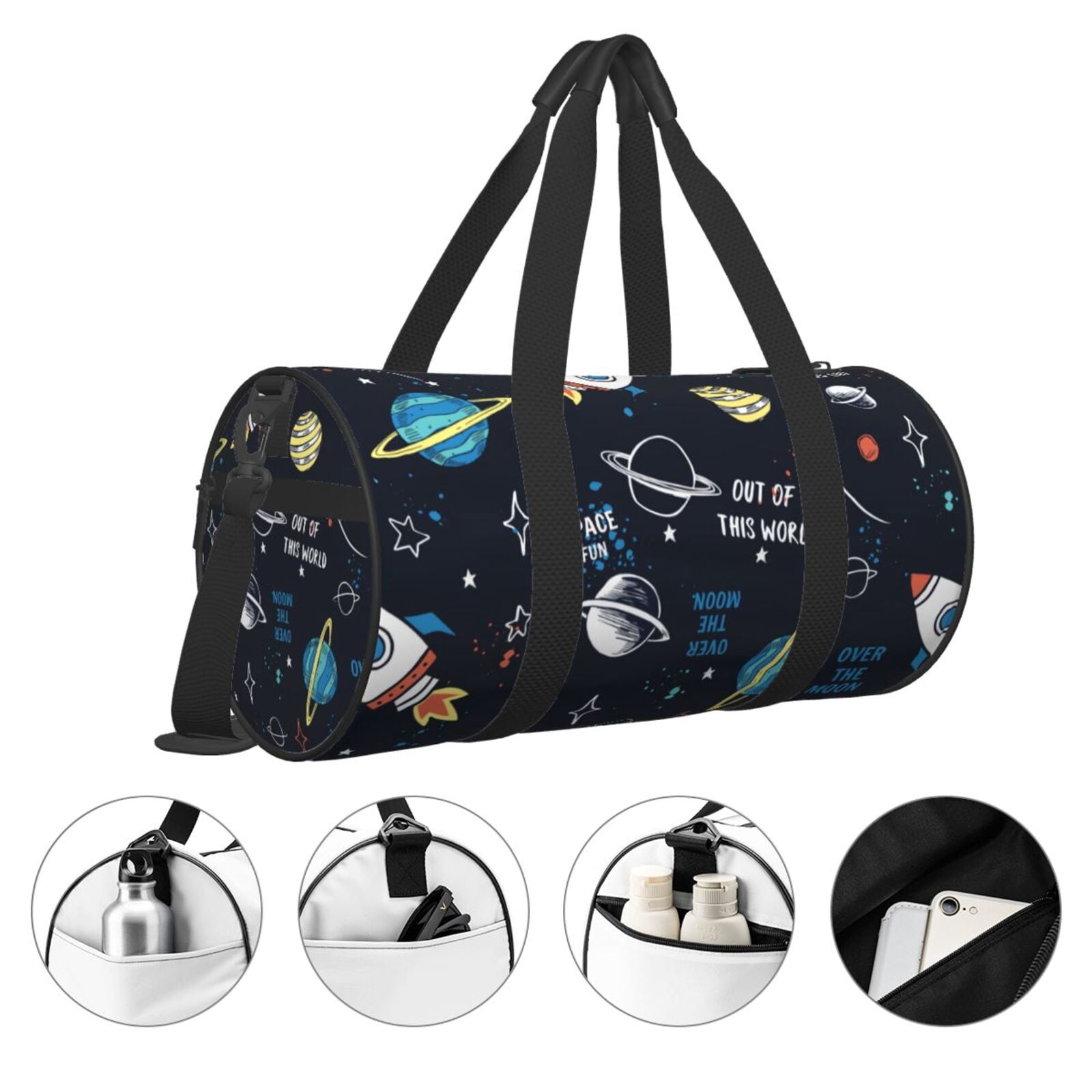 Horeoi Space Print Foldable Travel Duffle Bag with Removable Strap - Water-Resistant Gym Vacation Luggage Multi-Pocket Design