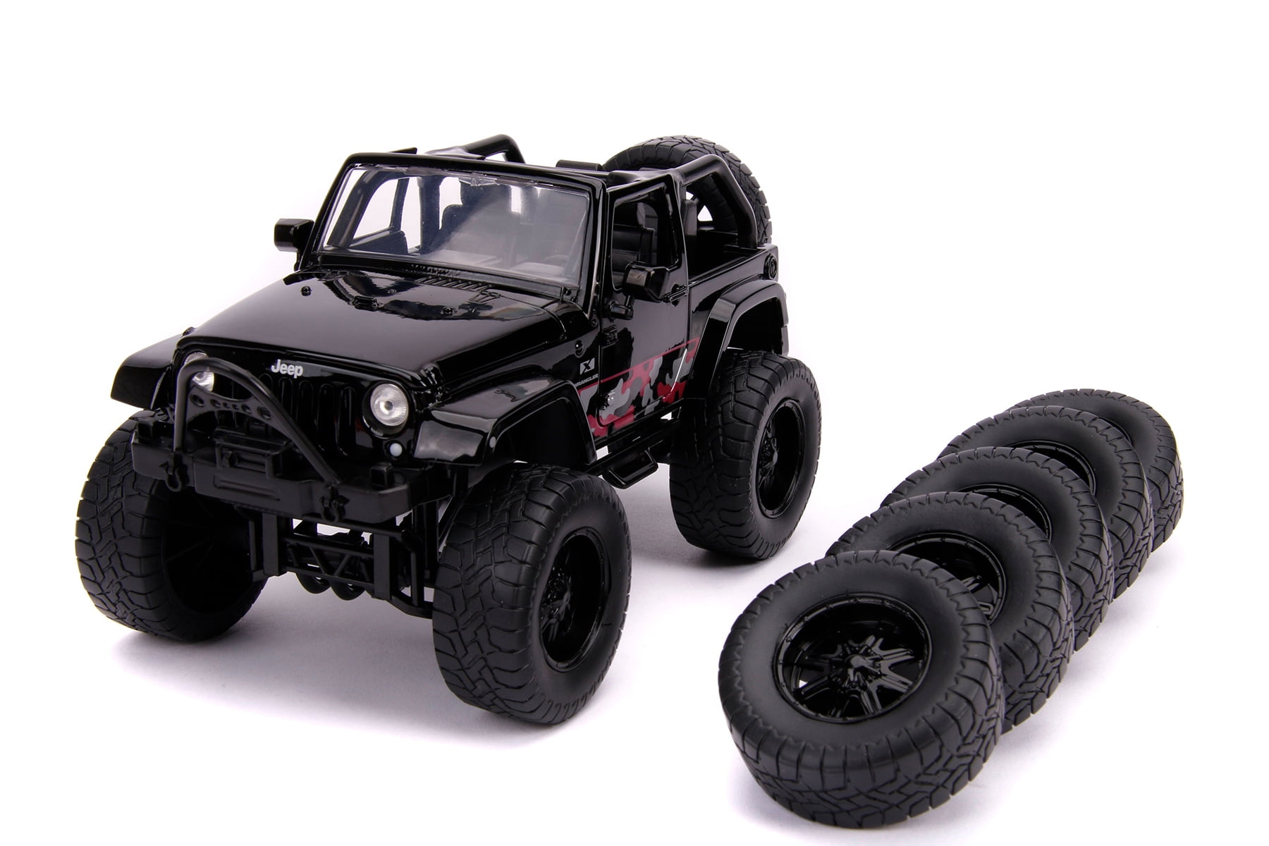2007 Jeep Wrangler with Extra Wheels, Black - Jada Toys 31560 - 1/24 scale Diecast  Model Toy Car 