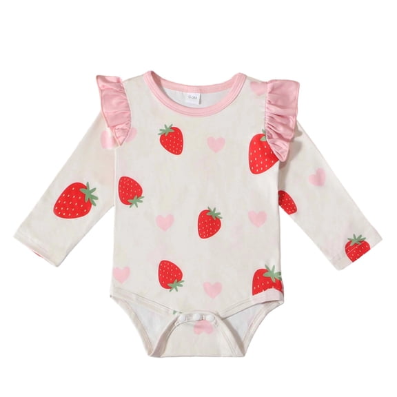 JAJAHO Toddler Girls Romper Strawberry Print Long Sleeve Bodysuit Baby Girl Clothes Soft Comfortable Stylish One-Pieces
