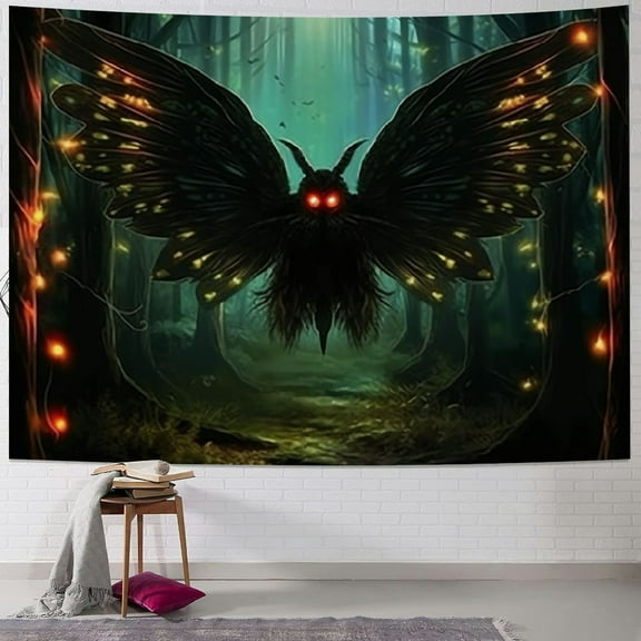 BCIIG Mothman Tapestry Moth Gothic Skull Tapestry Skeleton Mushroom Forest Tapestry Wall Hanging for Living Room Bedroom Aesthetic Decor Blanket 40x30inch