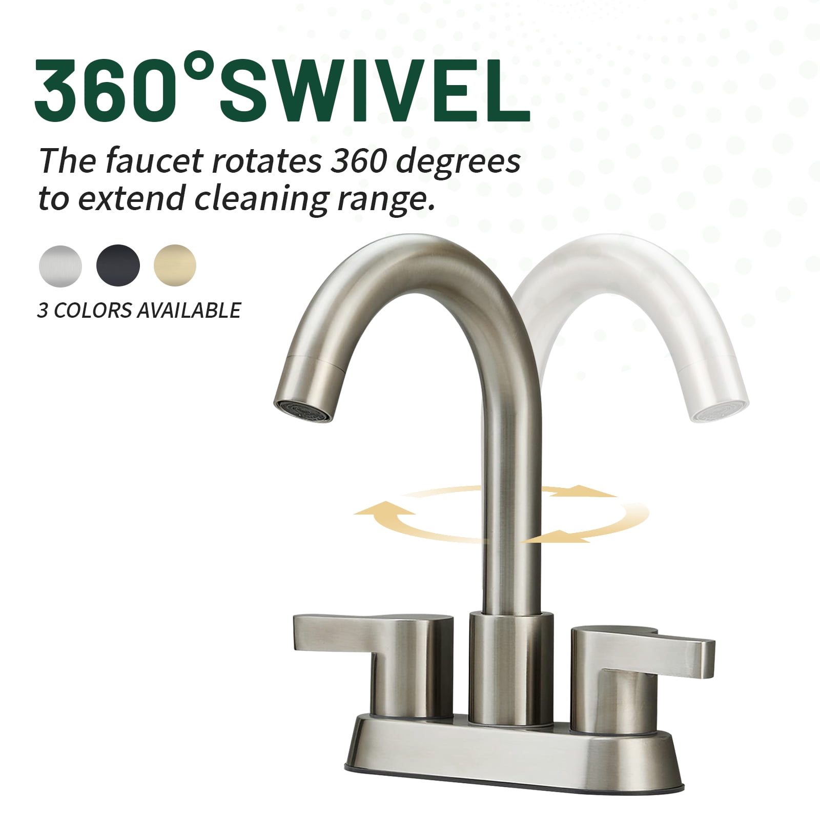Cobbe Brushed Nickel 4 Inch Centerset Bathroom Faucet, Bathroom Vanity Lavatory Faucets for Sink 3 Hole 2 Handle, Swivel Spout with Brass Drain Assembly