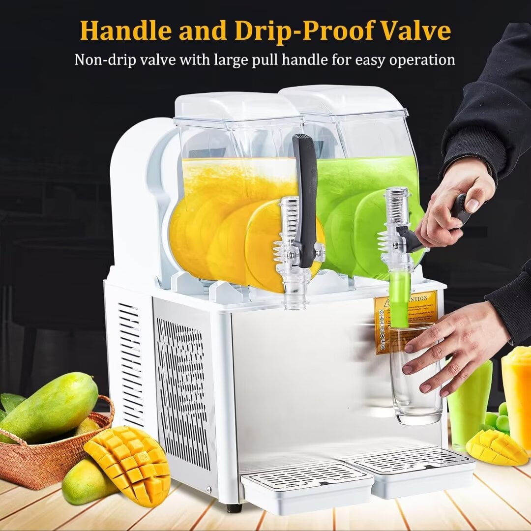Commercial Slushy Machine, 4Lx2 Tank Stainless Steel Slushy Machine, Smoothie Frozen Drink Maker for Supermarkets Cafes Restaurants Bars