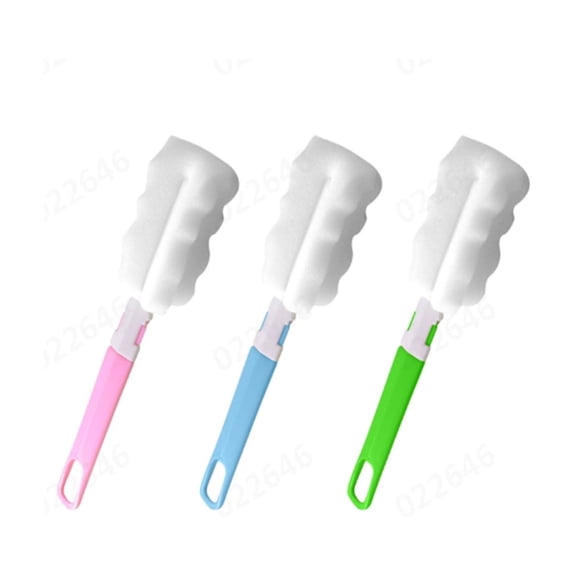 Detachable Sponge Cleaning Brush (3-Pack), Reusable Kitchen Cleaning Tool with Long Handle, Ideal for Bottles, Cups, Cookware & Home Cleaning (Color as Pictured)
