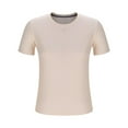 thumbnail image 6 of ZQGJB Workout T-Shirts for Women Trendy Summer Solid Color Basic Tunic Tees Shirt Beach Vacation Outfits Plus Size Casual Short Sleeve Crew Neck Athletic Tops Beige L, 6 of 7