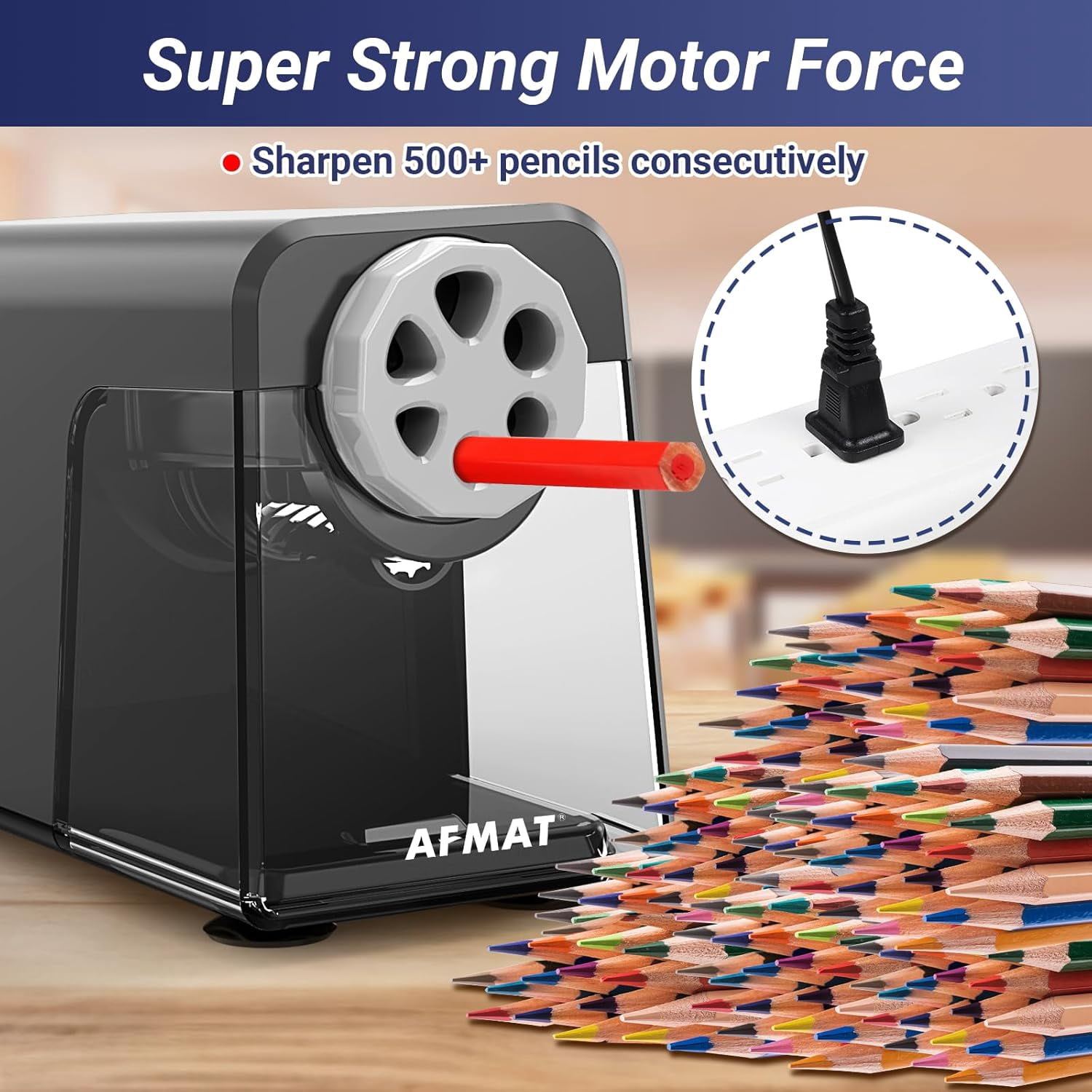 Electric Pencil Sharpener Heavy Duty, 6 Holes, Auto Stop Pencil Sharpener, Classroom Electric Sharpener for 6-11mm Colored Pencils, 7000 Sharpenings, Fast Sharpen, Do not Eat up Pencils PSX1