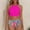 002Hot Pink, variant on Generic Women's Two Piece Swimsuit Tummy Control Bathing Suits High Neck Crop Top Bikini with Tropical Print High-Waisted Bottom