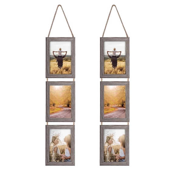 Giftgarden 4x6 Collage Hanging Triple Picture Frames Set, Rustic 6 Opening Vertical Frame for Wall Decor
