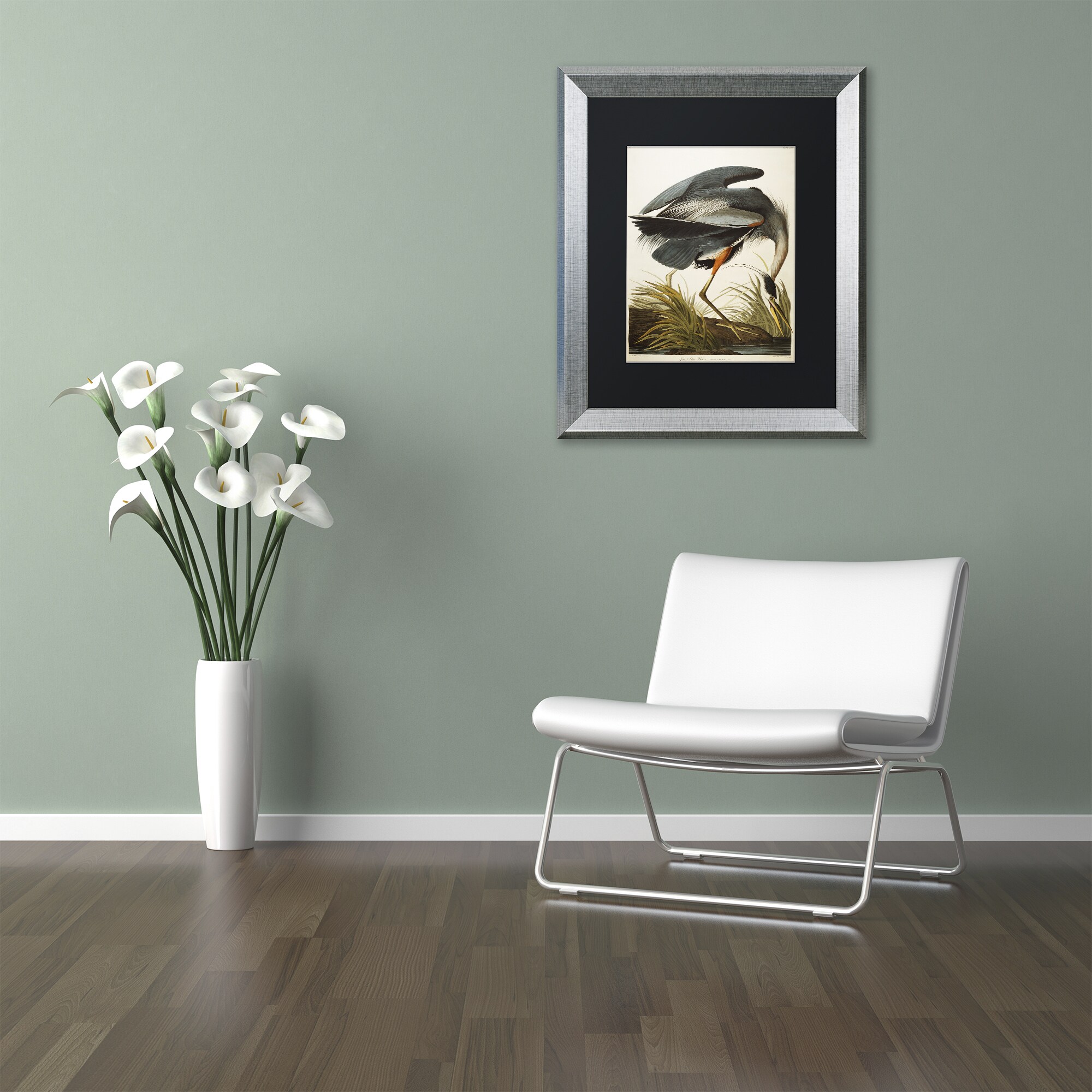 Trademark Fine Art "Great Blue Heron" Canvas Art by John James Audubon Black Matte, Silver Frame