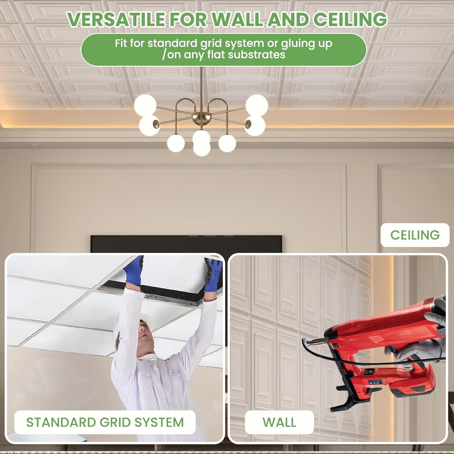 24 pcs 2ft x 2ft Drop Ceiling Tiles, PVC Ceiling Panel White, Waterproof, Washable and Fire-Rated - Reusable - High-Grade PVC to Prevent Breakage (96 sq. ft./Box)
