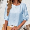 thumbnail image 6 of Scyoekwg Womens Puff Elbow Sleeve Tops Trendy Dressy Casual Crew Neck Work Shirts Ladies Summer Elegant Office Tunic Blouses (Blue,XL）, 6 of 9