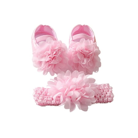 

Lacyhop Newborn Mary Jane Prewalker Flats First Walker Crib Shoes Party With Headband Princess Dress Shoe Lightweight Comfort Pink+Headband 4C