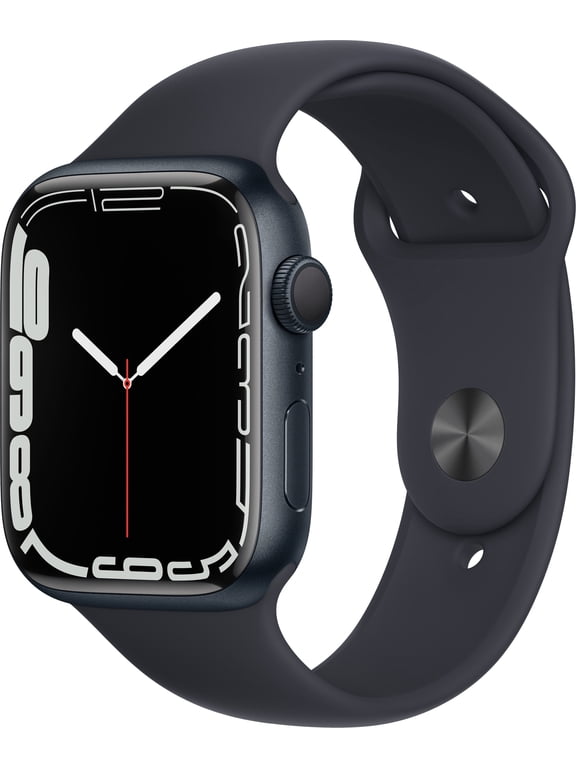 Pre-Owned Apple Watch Series 7 45mm GPS Smart Watch with Midnight Aluminum Case and Sport Band, 10 Hour Battery Life